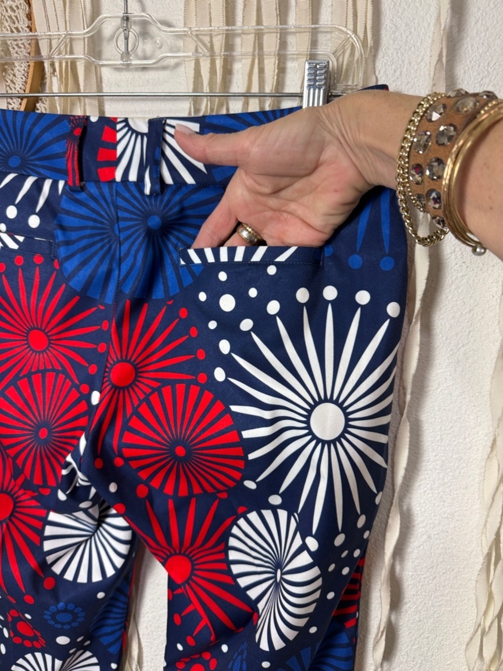 Loudmouth Navy Red White Blue Firework-Print Capris - Picture 5 of 10